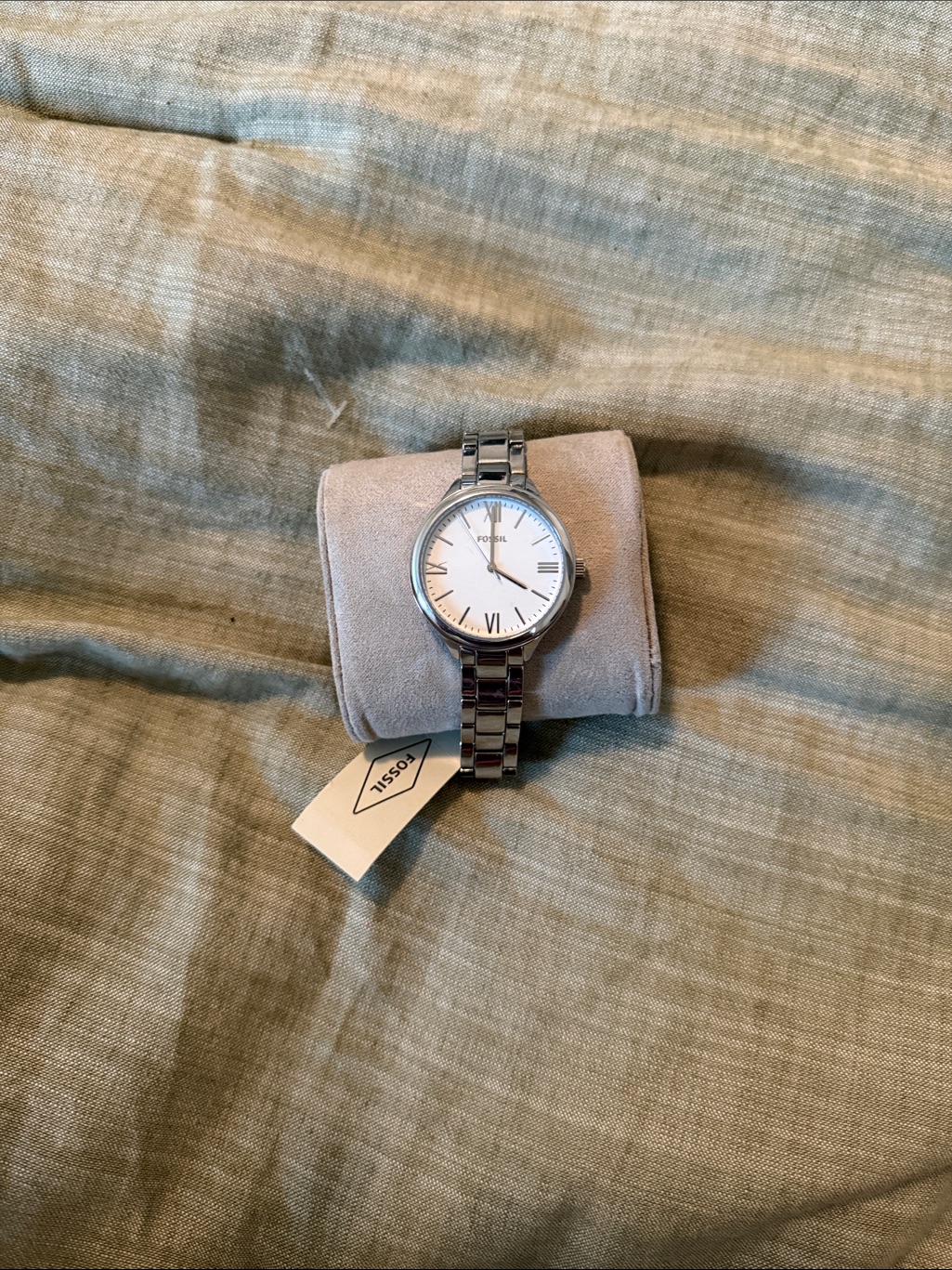 Fossil Silver Stainless Steel Bracelet Watch With White Dial